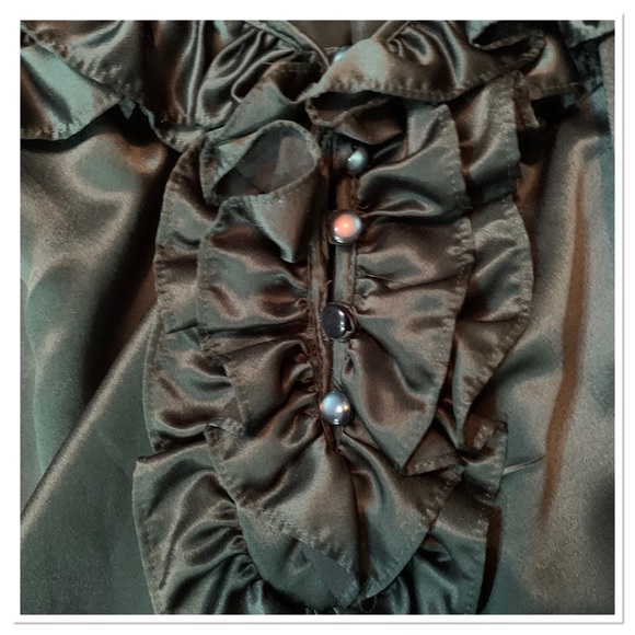 Allen Schwartz green satin blouse  XL **see notes* - Picture 5 of 7